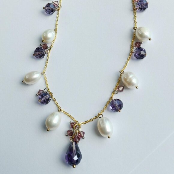 Freshwater pearl and purple Swarovski crystal necklace - Picture 6 of 8